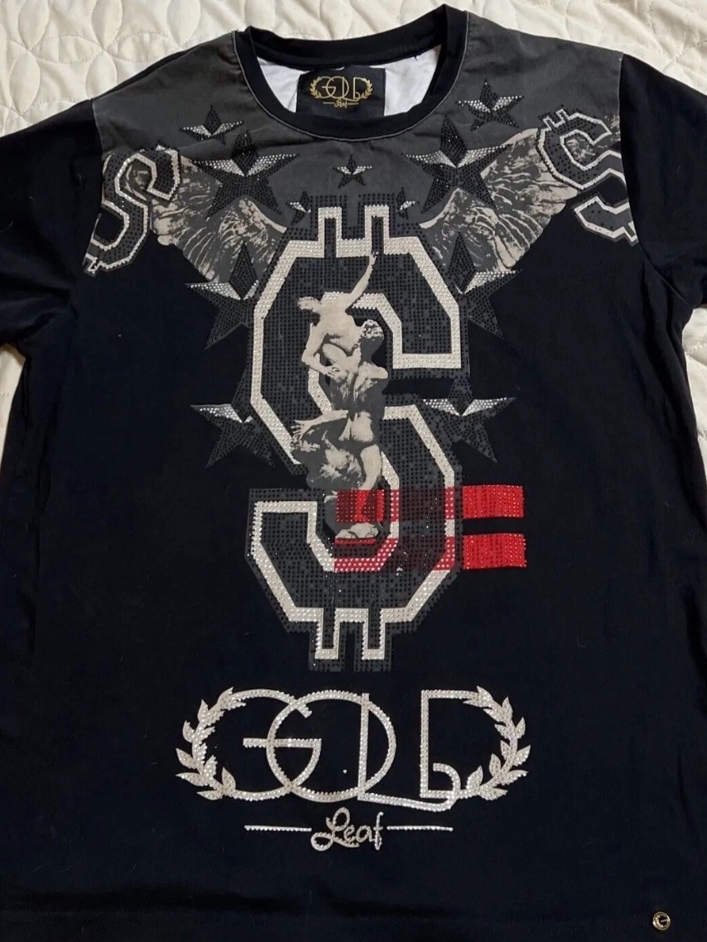 Gold Leaf Black Short Sleeve Men’s T-shirt Medium textured print dollar sign